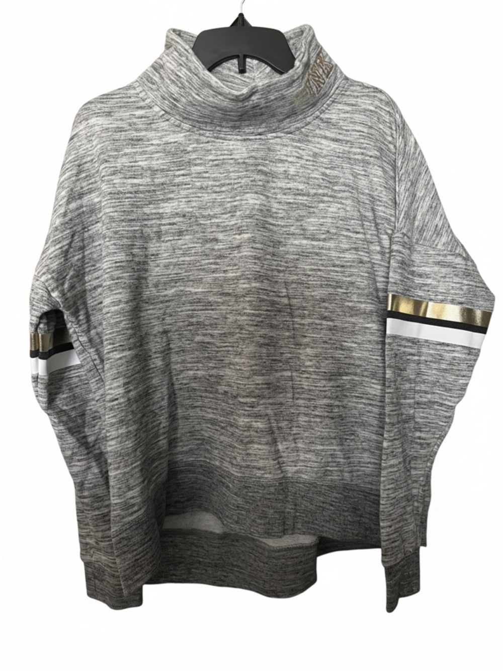 Victoria’s Second PINK Gray Funnel Neck Sweatshirt with Metallic Stripe NWOT